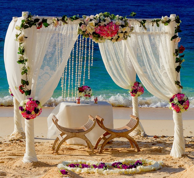 A ceremony on a beach can be very romantic. Attention should be given to ensure that guests will have no problems getting to the beach for the ceremony and afterwards to the reception.